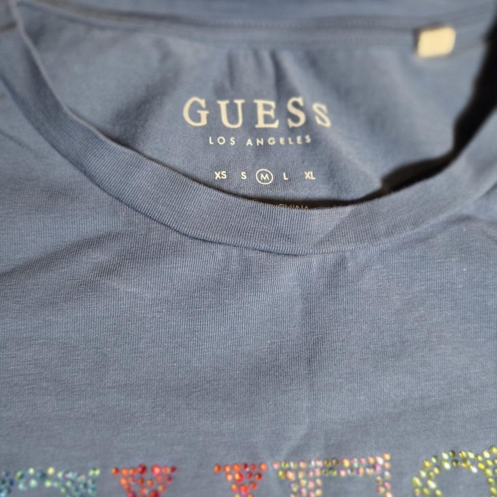 GUESS Navy Tee with Multicolor Rhinestone Logo - Picture 4 of 9